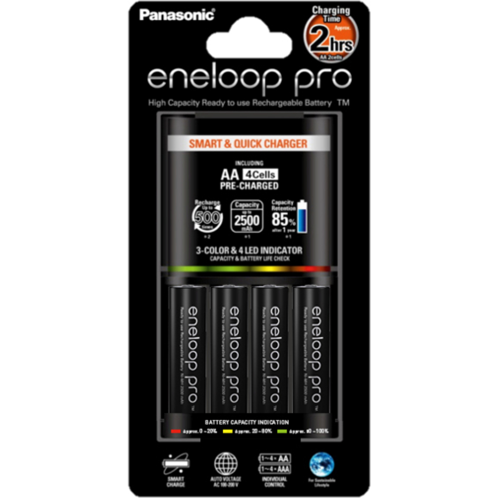 Купить Зарядное устройство Panasonic Eneloop Smart & Quick (K-KJ55HCD40E) +  4шт АА 2500 mAh ? в Красноярске за 8 990 ? | Акция