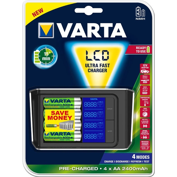 Зарядное устройство Varta LCD Ultra Fast Charger +4 AA 2400 mAh Ready2Use+12V (15минут) - «Бинар» Зарядное устройство Varta LCD Ultra Fast Charger +4 AA 2400 mAh Ready2Use+12V (15минут)