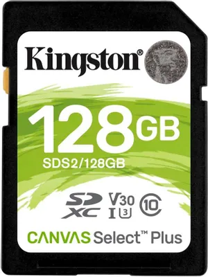Карта памяти Kingston Canvas Select Plus SDXC 128GB UHS-I U3 V30 R100/W85MB/s (SDS2/128GB)