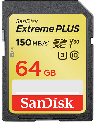 Карта памяти SanDisk Extreme Plus SDXC 64GB UHS-I U3 V30 R150/W60MB/s (SDSDXW6-064G-GNCIN)