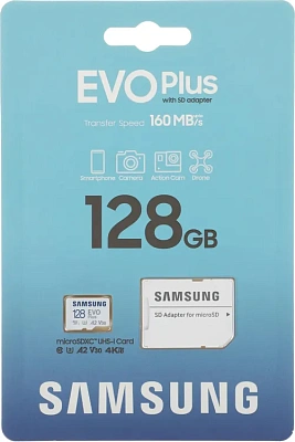 Карта памяти Samsung EVO Plus microSDXC 128GB U3 A2 V30 UHS-I R160MB/s (MB-MC128SA)