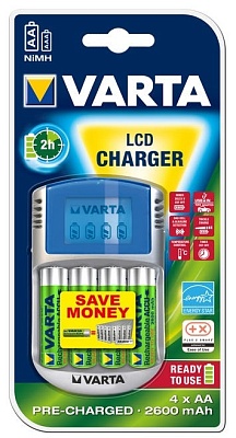 Зарядное устройство Varta LCD Charger +4 аккумулятора AA 2500/2600mAh Ready2Use (2часа)