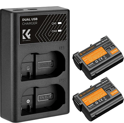 Зарядное устройство + 2 аккумулятора K&F Concept для двух аккумуляторов Nikon EN-EL15