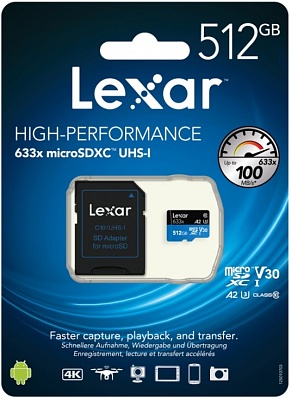 Карта памяти Lexar High-Performance microSDXC 512GB UHS-I U3 V30 R100/W70MB/s (LSDMI512BB633A)