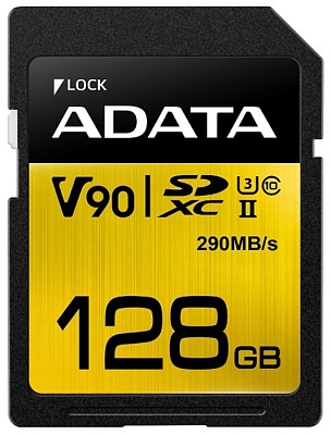 Карта памяти A-Data Premier ONE SDXC 128GB UHS-II U3 V90 R290/W260MB/s (ASDX128GUII3CL10-C)