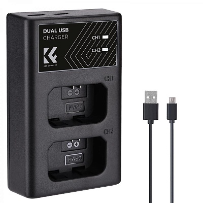 Зарядное устройство K&F Concept NP-FW50 для двух аккумуляторов Sony NP-FW50