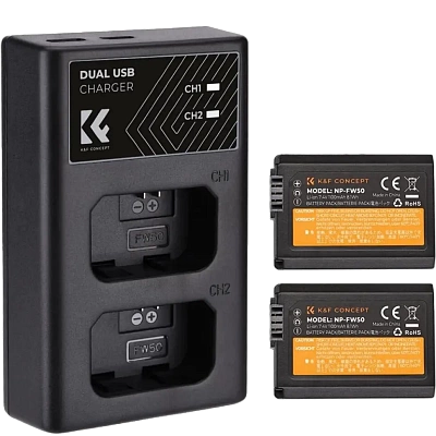 Зарядное устройство + 2 аккумулятора K&F Concept KF28.0015 для двух аккумуляторов Sony NP-FW50
