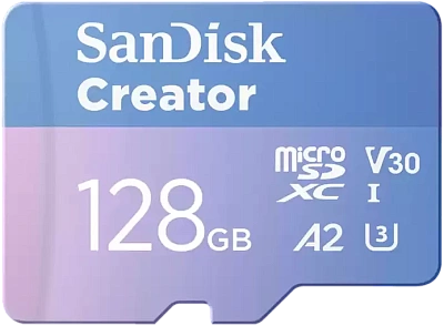 Карта памяти SanDisk Creator microSDXC 128GB UHS-I A2 V30 U3 R190/W90MB/s (SDSQXAA-128G-IN6MS)