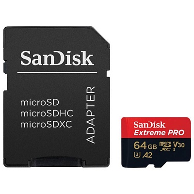 Карта памяти SanDisk Extreme Pro microSDXC 64GB UHS-I A2 V30 U3 R200/W90MB/s (SDSQXCU-064G-GN6MA)