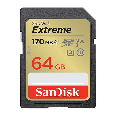 Карта памяти SanDisk Extreme SDXC 64GB UHC-I U3 V30 R170/W80MB/s (SDSDXV2-064G-GNCIN)