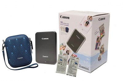 Набор фотопринтер Canon Zoemini White & Silver в комплекте с фотобумагой ZINK ZP-2030 и чехлом