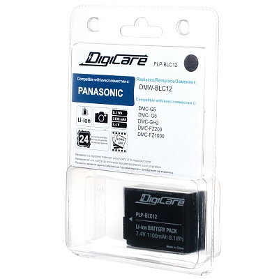 Аккумулятор DigiCare PLP-BLC12, для Panasonic G5/G6/GH2/FZ200/FZ1000