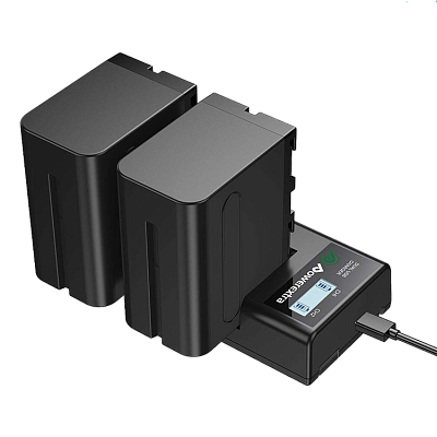 Зарядное устройство + 2 аккумулятора Powerextra NP-F970 для двух аккумуляторов Sony F970 (micro USB)