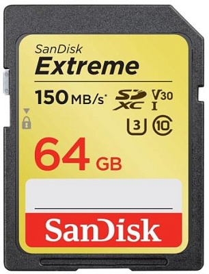 Карта памяти SanDisk Extreme SDXC 64GB UHC-I U3 V30 R150/W60MB/s (SDSDXV6-064G-GNCIN)