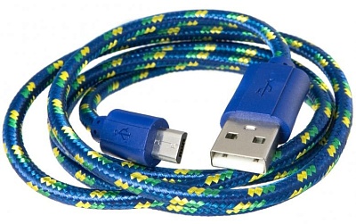 Кабель LP USB - micro USB, в текстильной оплетке синий/желтый