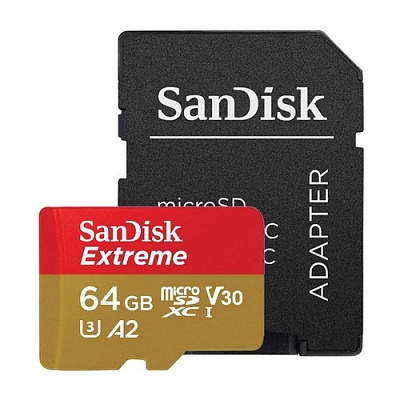 Аренда карты памяти SanDisk Extreme microSDXC 64GB UHS-I A2 V30 U3 R170/W80MB/s (SDSQXAH-064G-GN6MN)