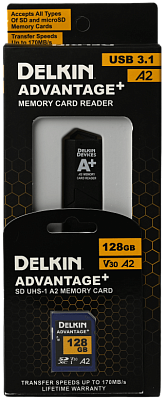 Комплект Delkin Devices Advantage+ SDXC 128GB UHS-I A2 V30 + Reader USB 3.1 (DSDWA2128-R)
