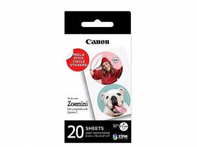 Фотобумага Canon ZINK ZP-2030 для Zoemini, круглые наклейки, 5x7.6 см, 20 листов