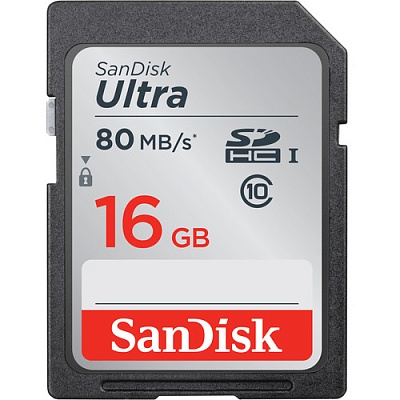 Карта памяти SanDisk SDHC 16GB (SDSDUNC-016G-GN6IN) Class10 UHS-I Up to 80Mb/s 
