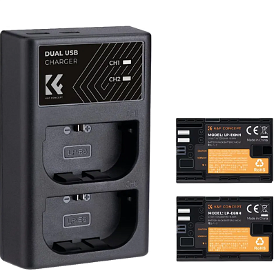 Зарядное устройство + 2 аккумулятора K&F Concept KF28.0021 для двух аккумуляторов Canon LP-E6NH