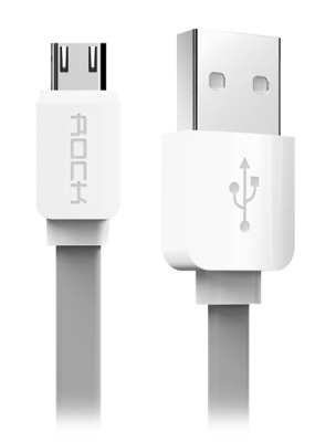 Кабель Rock USB - microUSB, 1m, плоский, серый