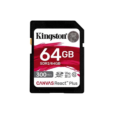 Карта памяти Kingston Canvas React SDXC 64GB UHS-II U3 V90 R300/W260Mb/s (SDR2/64GB)
