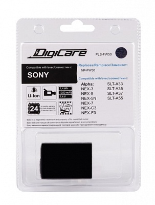 Аккумулятор DigiCare PLS-FW50, для Sony A7/A7S/A7R/A7M2/A7RM2/A7SM2/6000/6300/6400/6500
